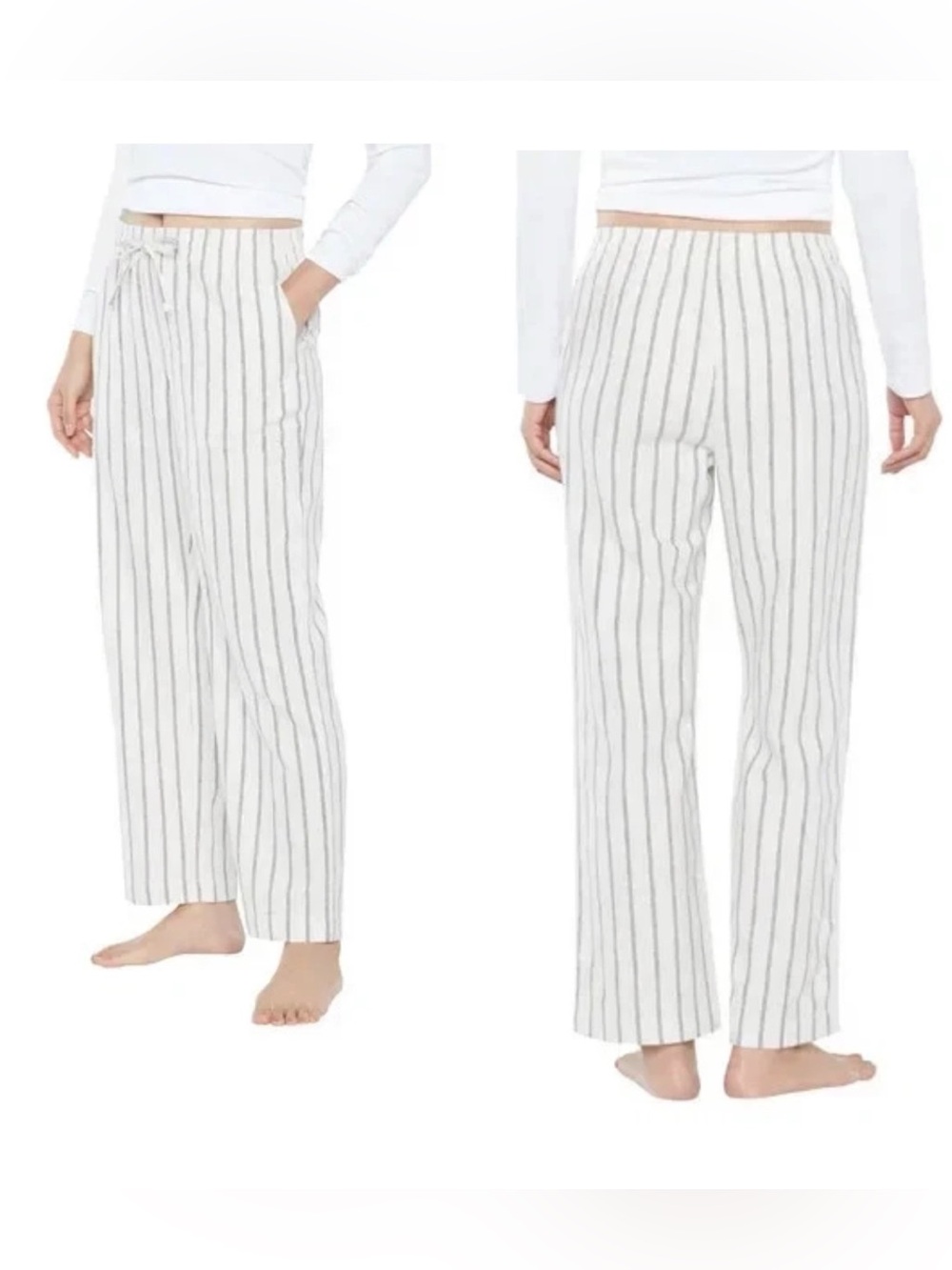NEW GAP Women's Medium Flannel PJ Pants In Cream Gray Pinstripe Cozy Relaxed